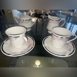 VINTAGE Pink orchid Coffee Set with black Accents